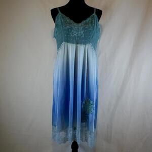 dreamy blue and teal ombré slip dress with delicate lace and crochet details